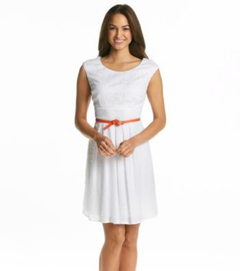 AGB® Gauzy Texture Belted Lace Dress