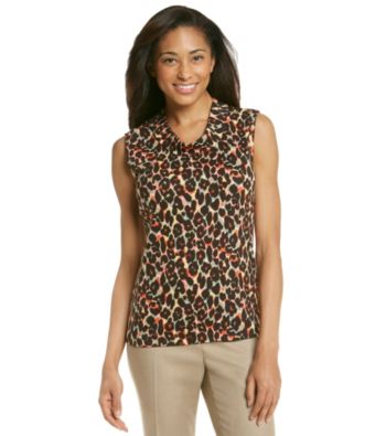 Rafaella® Brown Animal Print Cowlneck Top