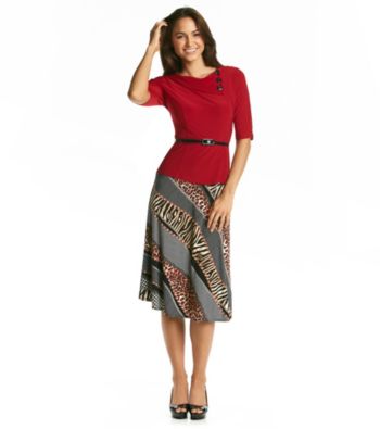 Perceptions Two-Piece Belted Top and Skirt Set