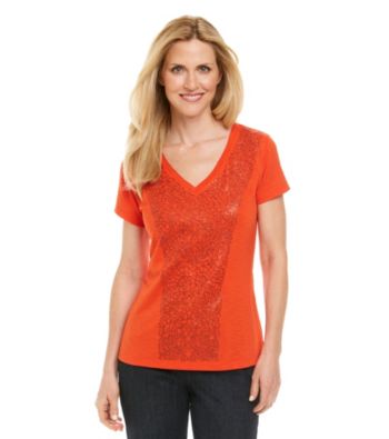 Rafaella® Petites' V-Neck Tee with Sequins