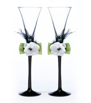 Lillian Rose® Green and Black Toasting Flutes