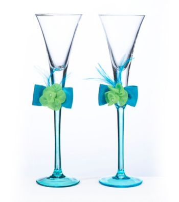 Lillian Rose® Blue and Green Toasting Flutes
