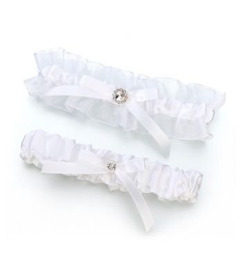Lillian Rose® White Satin Rhinestone Garter Set