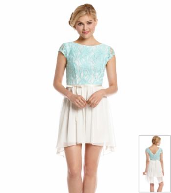 Bee Darlin' Juniors' Mint Lace Top Chiffon High-Low Dress