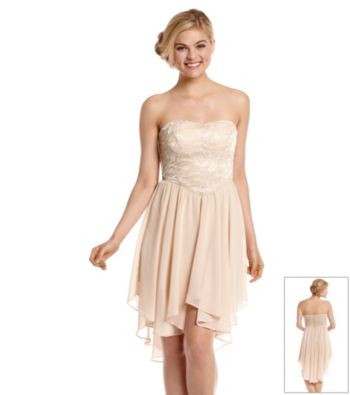 Bee Darlin' Juniors' Strapless Lace Chiffon High-Low Party Dress