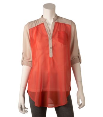 A. Byer Juniors' Roll Sleeve Colorblock Shirt