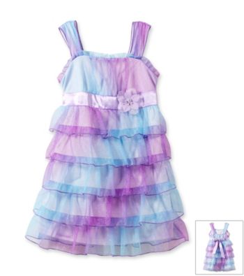 Amy Byer Girls' 4-6X Purple/Blue Ombre Empire Waist Tiered Ruffle Dress