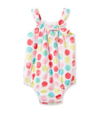 Cuddle Bear® Baby Girls' Multi Dot Sleeveless Bubble Romper with Bow