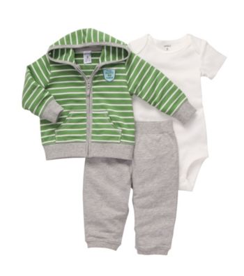 Carter's® Baby Boys' Heather Grey/Green Striped 3-pc. Cardigan Set