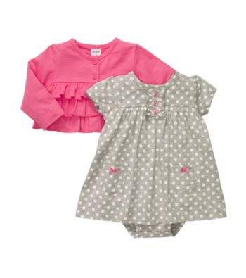 Carter's® Baby Girls' Heather Grey/Pink 2-pc. Polka-Dot Dress Set