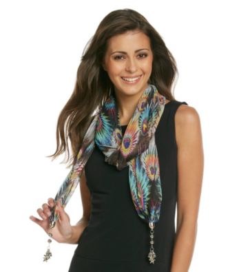 Basha Black Geometric Print Jewelry Scarf
