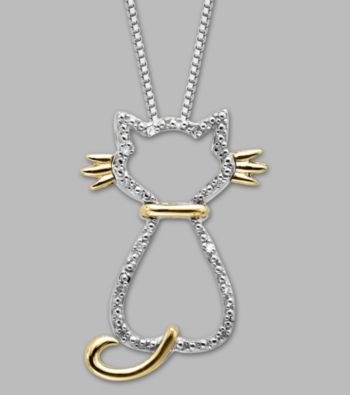 .03 ct. t.w. Diamond Cat Pendant with Stainless Steel and 14K Gold