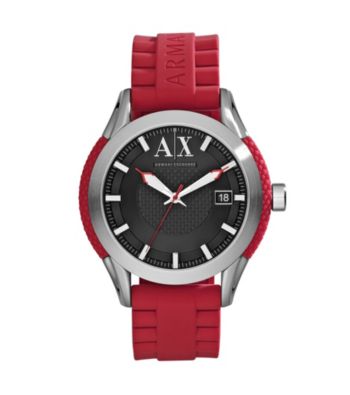 A|X Armani Exchange Men's Stainless Steel Round Watch with Red Band