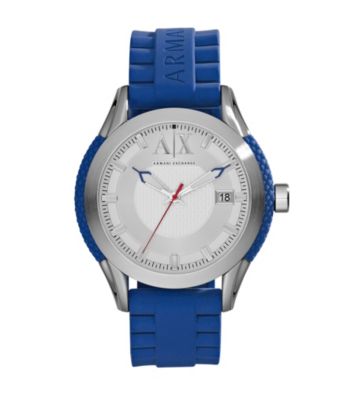 A|X Armani Exchange Men's Stainless Steel Round Watch with Blue Band