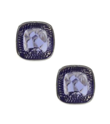 Napier® Silvertone and Purple Abalone Button Stud Clip Earrings