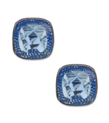 Napier® Silvertone and Blue Abalone Button Stud Clip Earrings