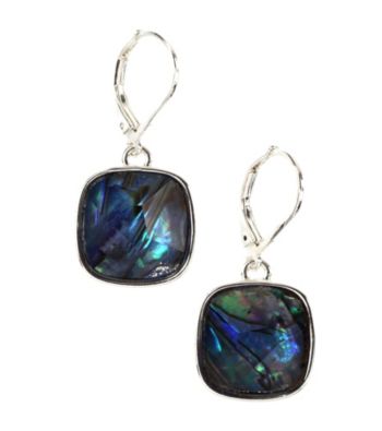 Napier® Silvertone and Blue Abalone Leverback Drop Earrings