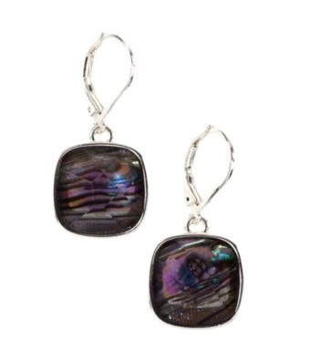 Napier® Silvertone and Purple Abalone Leverback Drop Earrings