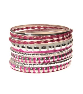 L&J Accessories Multi Row Pink and Silver Bangles