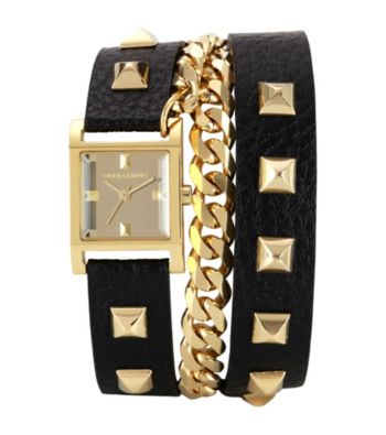 Vince Camuto™ Women's Goldtone/Black Leather Wrap-Around Watch