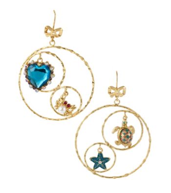 Betsey Johnson® Turtle & Crystal Heart Gypsy Hoop Earrings