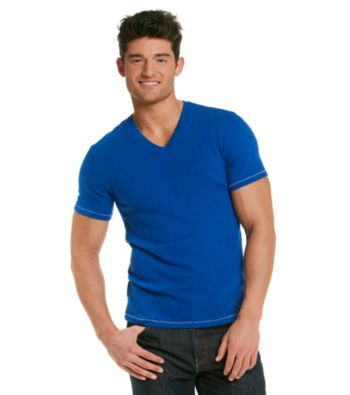 Calvin Klein Jeans® Men's Kinetic Blue Slub V-Neck Tee