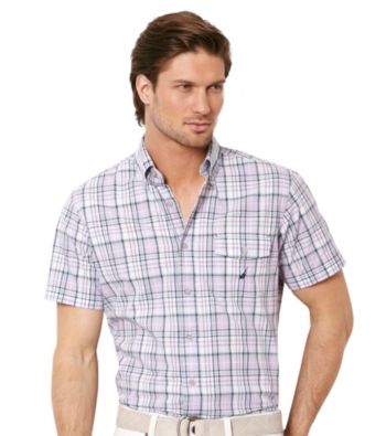Nautica® Men's Pastel Lilac Short Sleeve Plaid Shirt