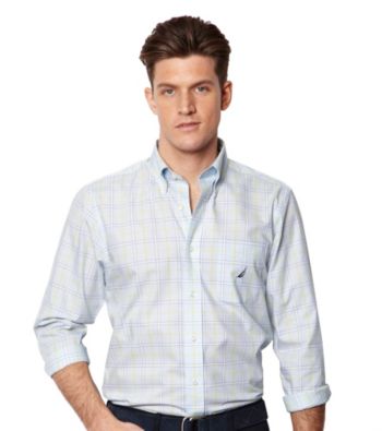 Nautica® Men's Crystal Bay Blue Long Sleeve Plaid Shirt