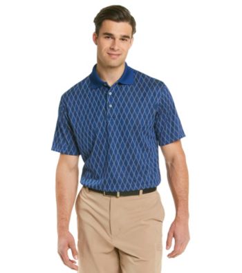 PGA TOUR® Men's Sodalite Blue Short Sleeve Argyle Jaquard Polo