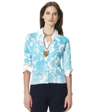 Jones New York Sport® Blue Multi Floral Patterned Button Cardigan