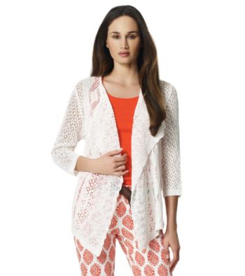 Jones New York Sport® White Open Stitch Drape Cardigan