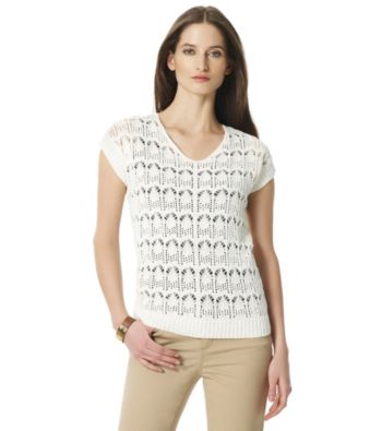 Jones New York Sport® White Open Stitch Sweater