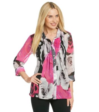 Fever™ Rose Print Pleated Blouse