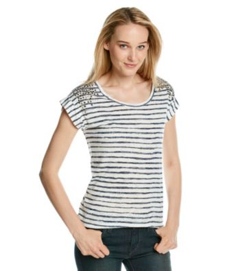 Vince Camuto® Painter Stripe Tee with Shoulder Studs