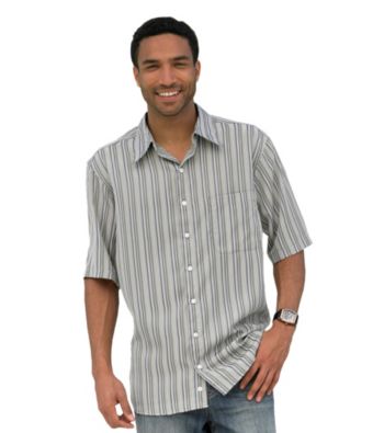 Synrgy Men's Big & Tall Khaki Multi-Striped Short Sleeve Microfiber Camp Shirt