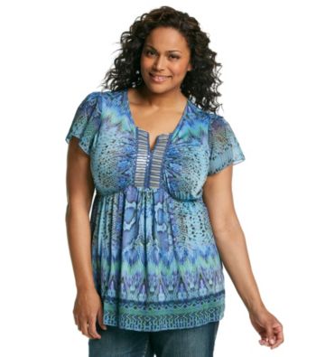 Oneworld® Plus Size Printed Beaded Top