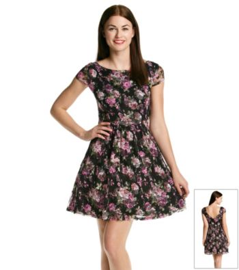 Bee Darlin' Juniors' Lace Printed Skater Dress