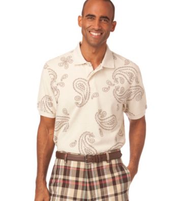 Chaps® Men's Oatmeal Heather Short Sleeve Playa Paisley Polo