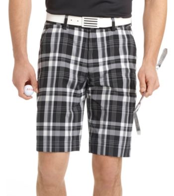 Izod® Men's Caviar Black Flat Front Plaid Short