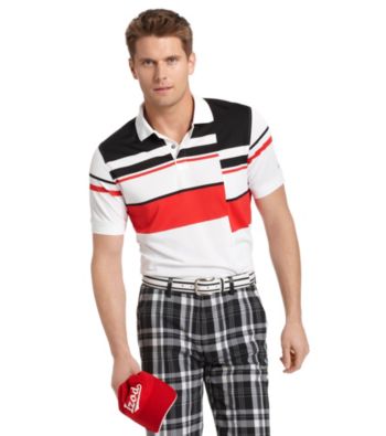 Izod® Men's Bright White Short Sleeve Off-Set Striped Golf Polo