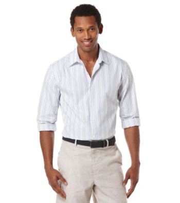Perry Ellis® Men's Bright White Long Sleeve Stripe Button Down Shirt