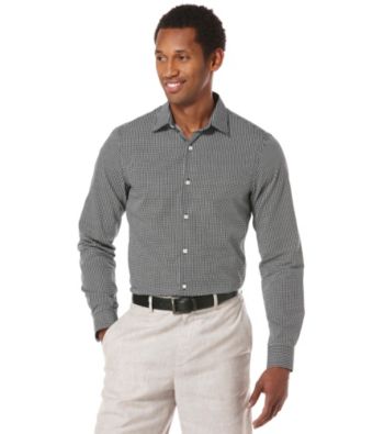 Perry Ellis® Men's Black Long Sleeve Square Print Slim Button Down Shirt