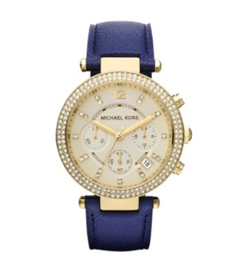 Michael Kors® Goldtone and Navy Blue Parker Watch