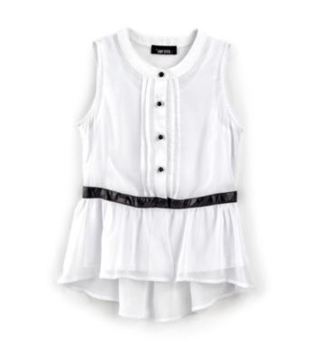 Amy Byer Girls' 7-16 White Sleeveless Top with Pleather Accent