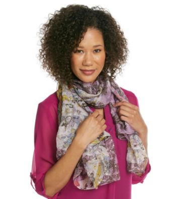Basha Lilac Floral Print Sequin Neckwrap