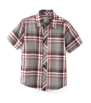 Calvin Klein Boys' 8-20 Red Short Sleeve Plaid Woven Shirt
