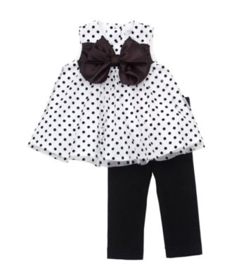 Rare Editions® Baby Girls' White/Black Polka Dot Bubble Dress And Leggings Set
