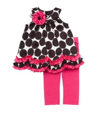 Rare Editions® Baby Girls' Black/Fuchsia Polka Dot Dress And Leggings Set