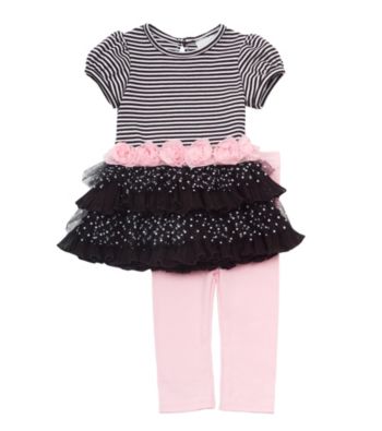 Rare Editions® Baby Girls' Black/White 2-pc. Striped Ruffle Top And Legging Set