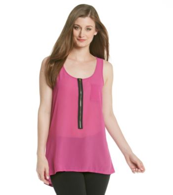 August Silk® Woven Tank with Zipper Front